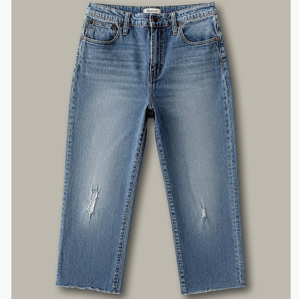 Madewell High-Rise Slim Crop Boyjean Size 30 Blue Light Wash Distressed Denim